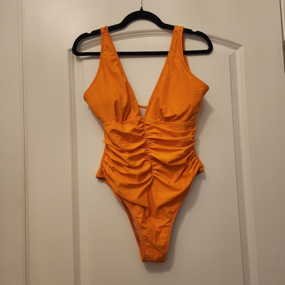 Orange One Piece Ruffle Front Swimsuit XL